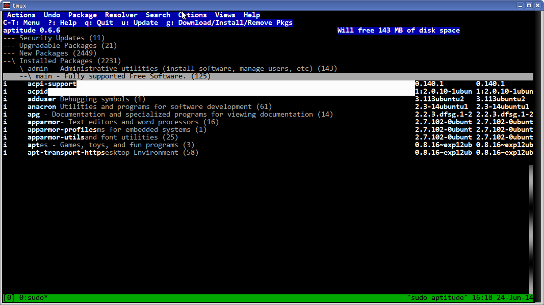 aptitude qinside tmux