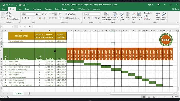 TECH-005 - Create a quick and simple Time Line (Gantt Chart) in Excel