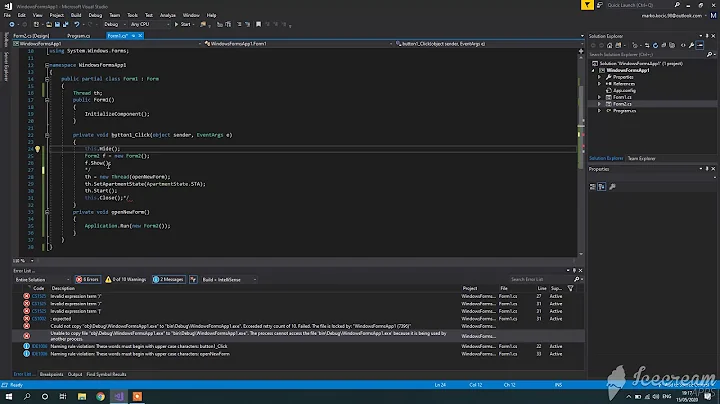 Unable to copy a file from obj\Debug to bin\Debug [solved]