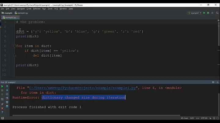 Delete item from a dictinary while iterating over it PYTHON