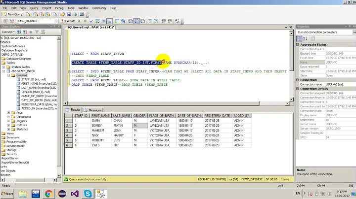 SELECT INTO TEMPORARY TABLE IN SQL SERVER