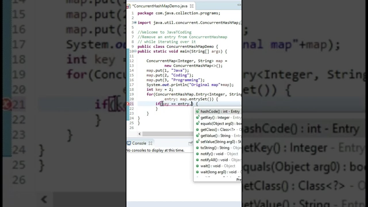 Remove Entry using key from ConcurrentHashMap while Iterating over it #shorts #trending #javatcoding
