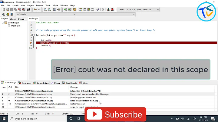 [Error] cout was not delcared in this scope c++, how to fix cout cin not declared in this scope dev