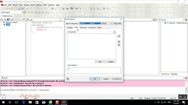 C-Free 5.0 - Hướng dẫn sửa lỗi mingw error: No such file or directory