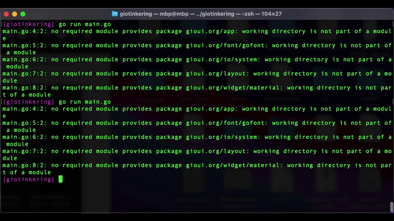 main.go : no required module provides package - working directory is not part of a module
