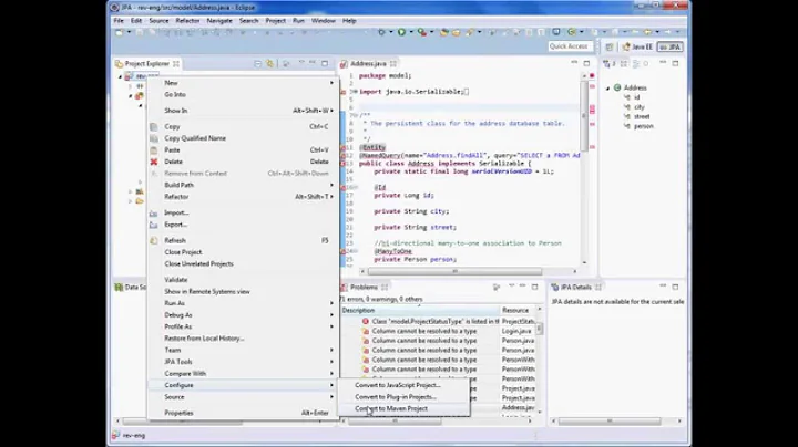 Eclipse JPA, generate Entities from Tables