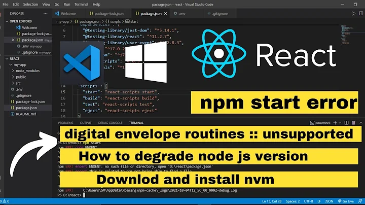 npm start not working || digital envelope routines :: unsupported || how to fix npm start error