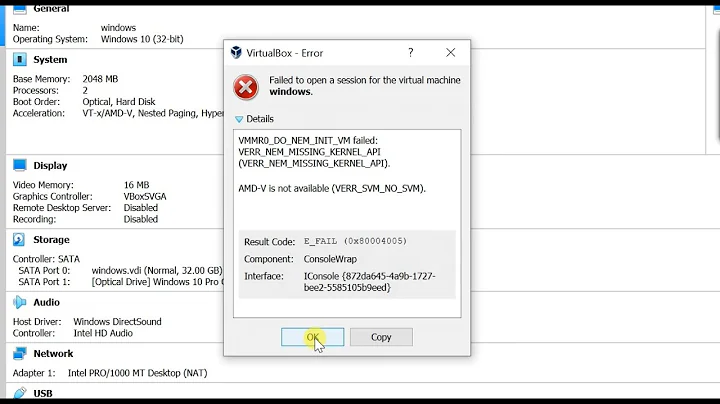 How to solve AMD-V is not available error ( Error code 0x80004005 ) in Oracle VM Virtual Box
