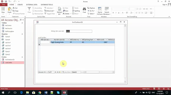 Access - Sử dụng Main/Sub form tạo form tìm kiếm
