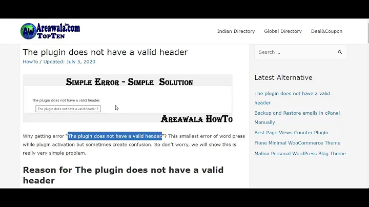 How to Solve "The plugin does not have a valid header" Problem. Simple and Eaizy