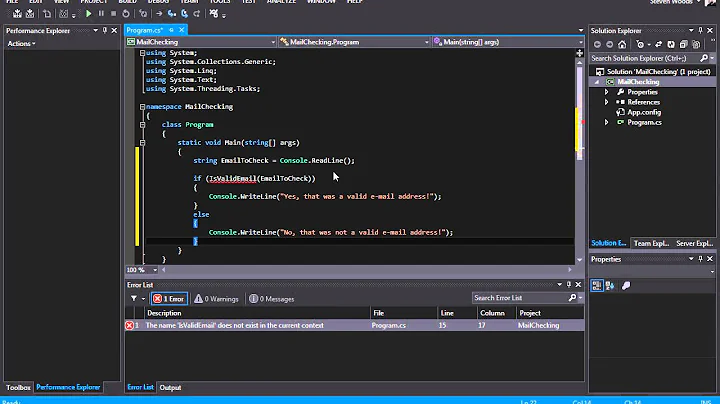 C# Tutorial - How to validate an e-mail address