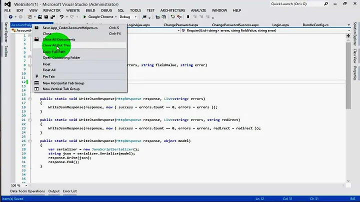 Close all open files excepting the active one in Visual Studio