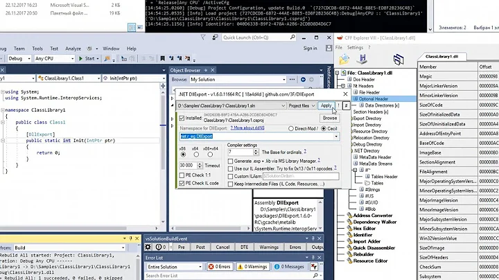.NET DllExport. Various scenarios (Configuring, Automatic restoring, Pe-Viewer)