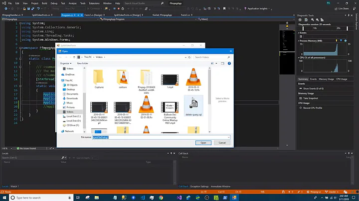 How to split video using FFMPEG.exe and Windows Forms C#